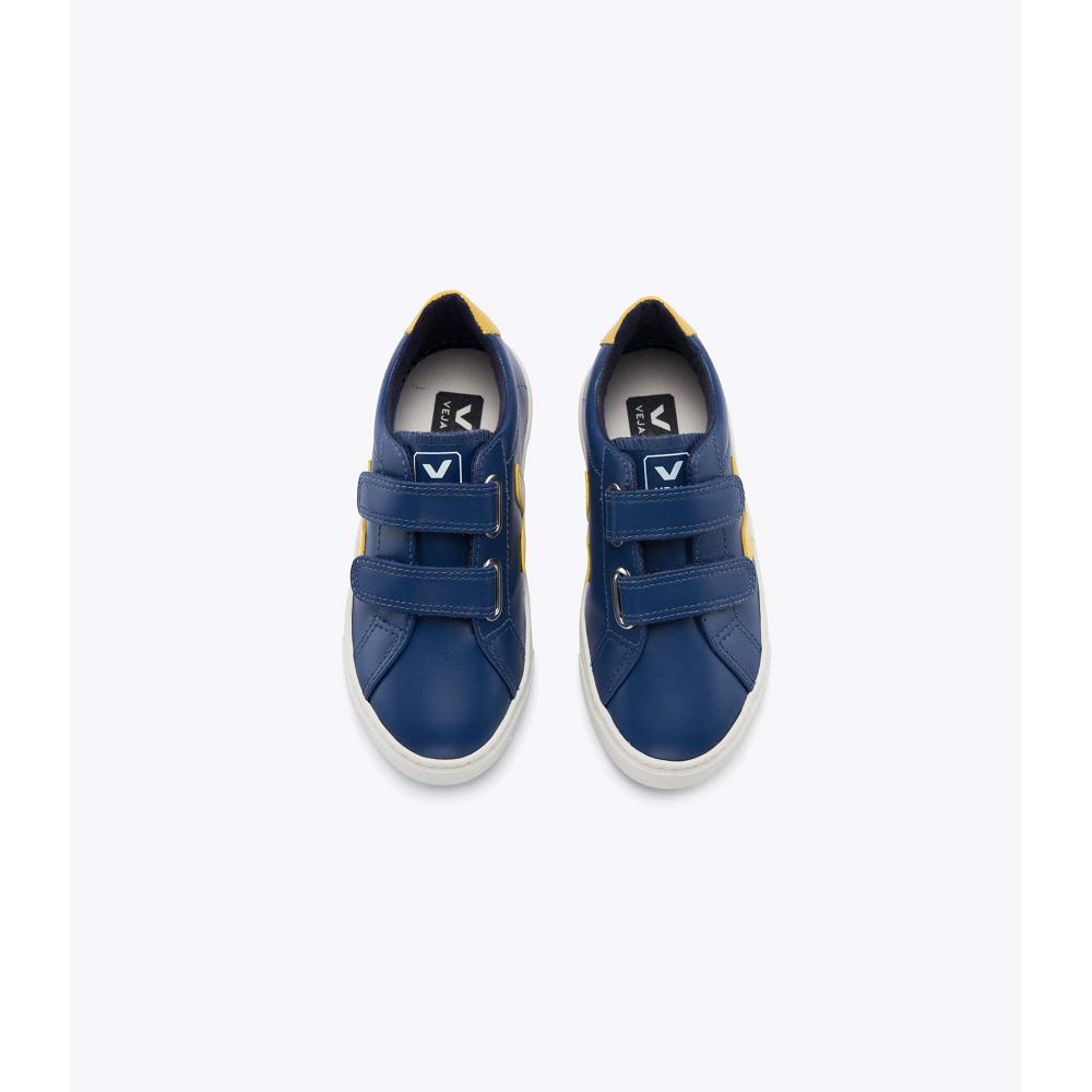 Veja ESPLAR LEATHER Sneakers Kinderen Navy/Yellow | NL 813YXF